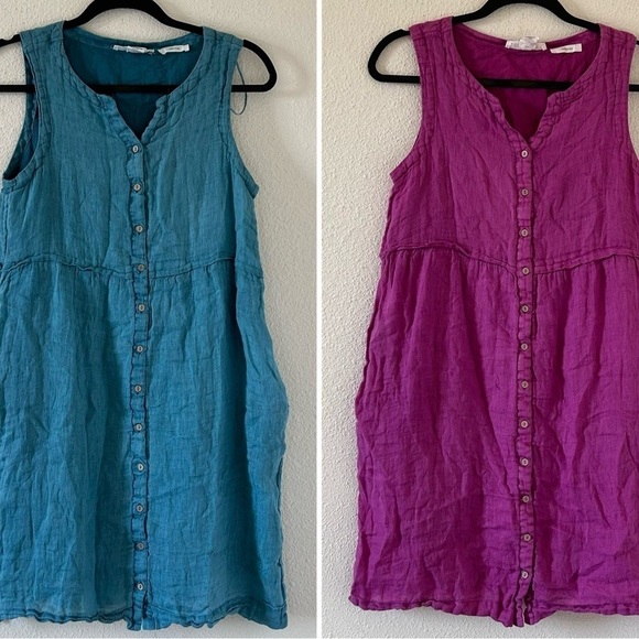 C&C California Lot of 2 Women’s Dress 100% Linen Small Pink Turquoise Summer - Picture 1 of 14